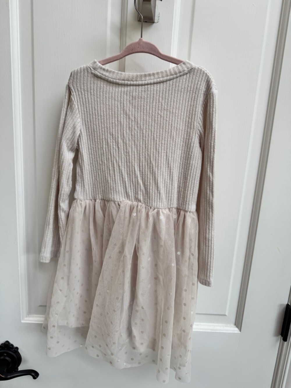 Cat & Jack Girls XS 4 5 Cream Knit Top with Polka Dot Tulle Long Sleeve Dress - Picture 6 of 6